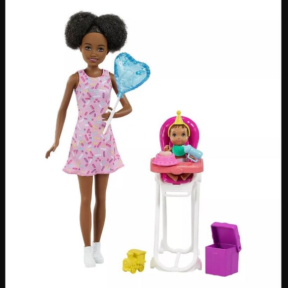 Barbie Skipper Babysitters Black Doll Set with Baby 10" High Chair Birthday Part - Picture 9 of 9